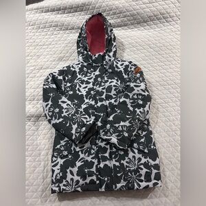 Roxy Girl black/gray lavender floral print parka coat. Size 10/12